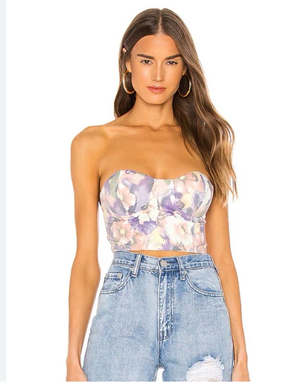 Superdown Nova Floral Bustier Top pastel multi-color floral pattern S NEW